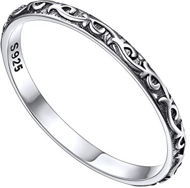 FOCALOOK Herren 2mm breit Vorsteckring Silber 925 Ehebandring Verlobungsring Vintage Keltischen Knoten Muster Trauring Hochzeit Schmuck Accessoire Größe 59 (18.8)