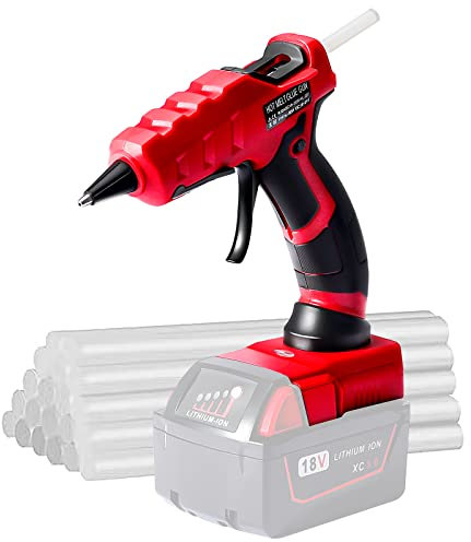 Milwaukee Pistolet à colle chaude sans fil pour batterie lithium-ion Milwaukee 18 V, pistolet à colle de préchauffage rapide de 30 secondes avec 30 bâtons de