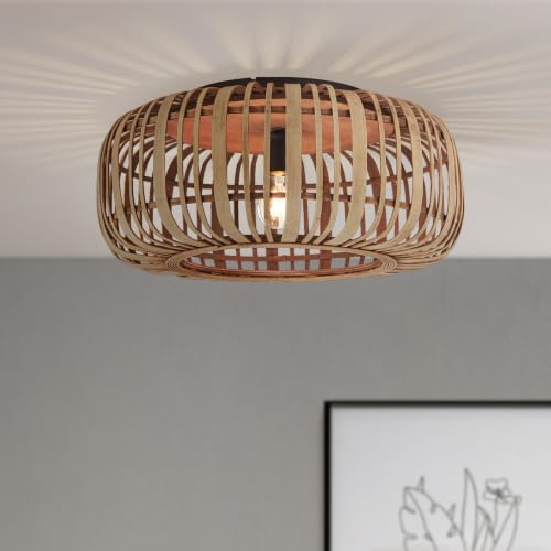Lightbox Bambus Deckenlampe rund Ø 50 cm, Boho-Stil, E27 Leuchte | Natürliche Deckenleuchte fürs Wohnzimmer, Schlafzimmer und den Flur, dekoratives Naturmaterial