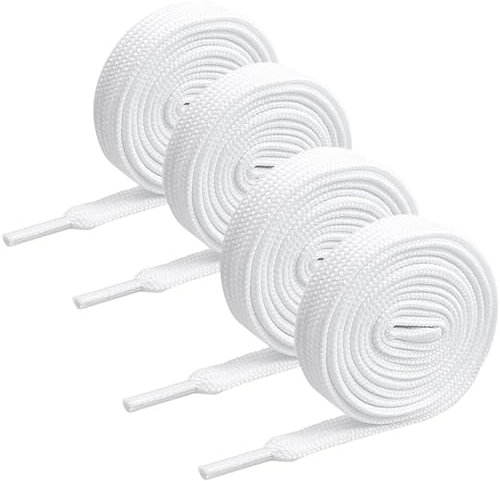 flintronic 2 Pares Cordones Planos, 120CM, Cordones Elásticos de Primera Calidad, Cordones Planos Resistentes a Desgarros, Cordones Zapatillas para Calzado Deportivo/Correr/Lona/Informales-Blanco