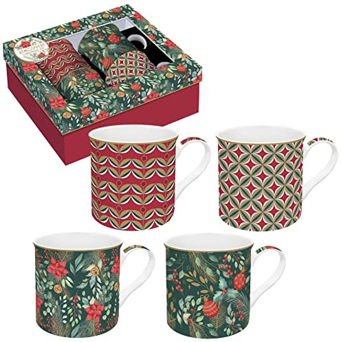 Easy Life Set mit 4 Tassen, 300 ml, feines Porzellan, Christmas Joy