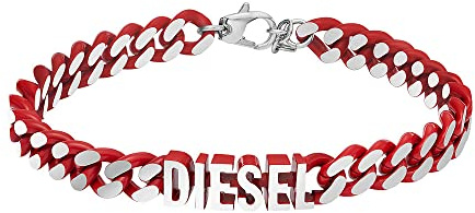 Diesel Bracciale Da Uomo In Acciaio, Lunghezza: 195mm+15mm, Larghezza: 21,9mm, Altezza: 8mm Bracciale Rosso In Acciaio Inossidabile, DX1415040