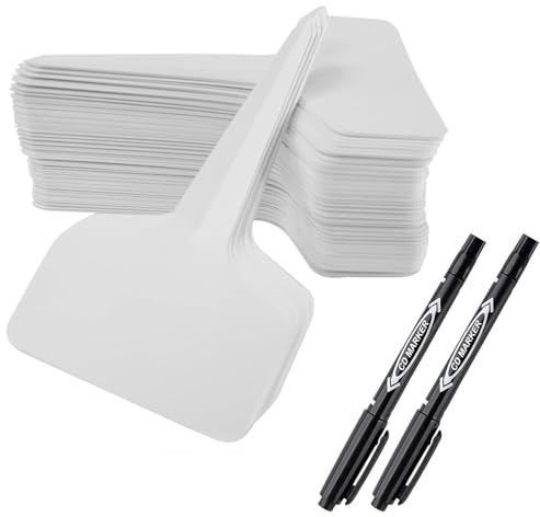 200 Piezas Etiquetas de Plantas, Etiquetas para rotular, T-Tipo Plantas Marcadores Tags Etiquetas y bolígrafo, 10X6cm(Blanco 200 piezas)