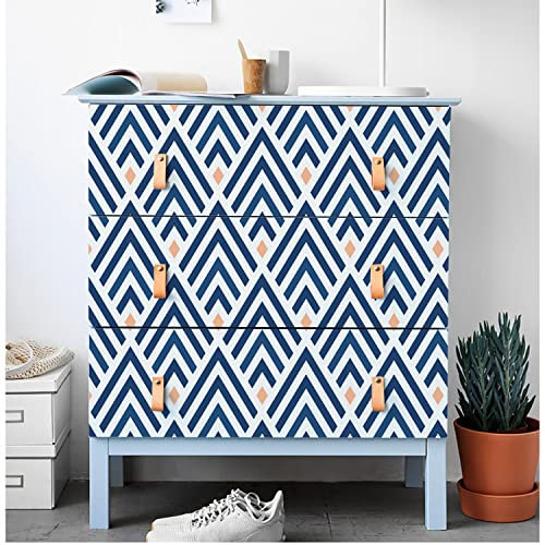 JOLIHOME Bianco e Blu Carta da Parati Autoadesiva Geometrica Strisce di Diamante Staccare e Attaccare Carta a Contatto Adesivo Murale Plastica Adesiva Film Vinilico per Bagno Impermeabile 44,5x500cm