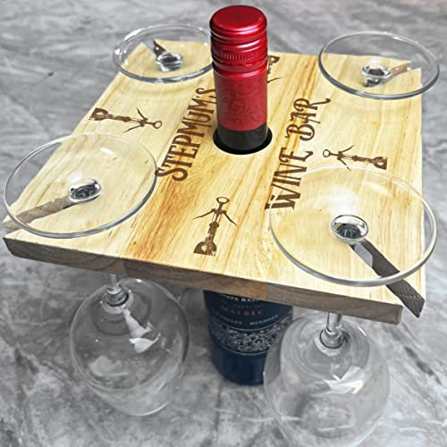 Fingerprint Designs Corkscrew Stepmoms' Wine Bar Personalised Wooden 4 Wine Glass & Bottle Holder