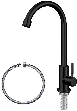 SUS304 Stainless Steel Kitchen Sink Tap - Black High Arc Single Handle Single Hole