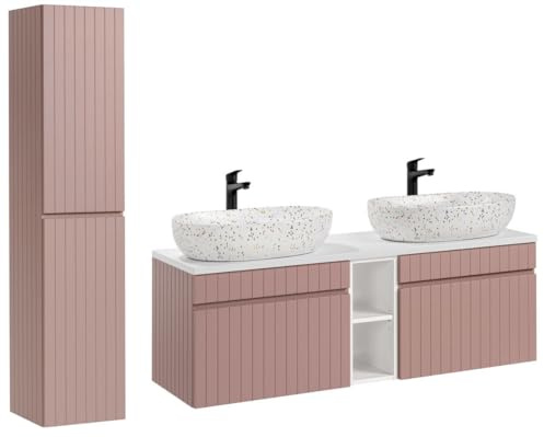 Comad - Juego de muebles con doble lavabo con columna + 2 elementos - 140 cm - emblemático rosa