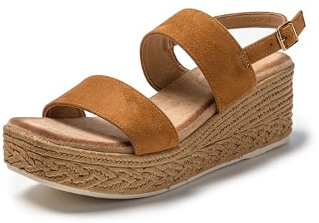 JOMIX Sandalias Mujer Verano con Cuñas Esparto Sandalias Cuña Mujer con Punta Cuadrada Playa Piscina Mar