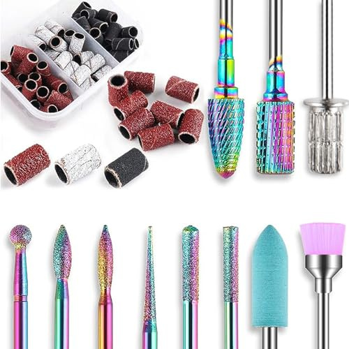 Eyech 85 Stück Nagelbohrer, 10 Stück 3/32 Zoll Wolframkarbid-Bohrer-Set mit 75 kleinen Schleifbändern (Körnung 80, # 120, #180), elektrische Nagelfeile für Zuhause, Salon, Acrylgel, Maniküre, Pediküre