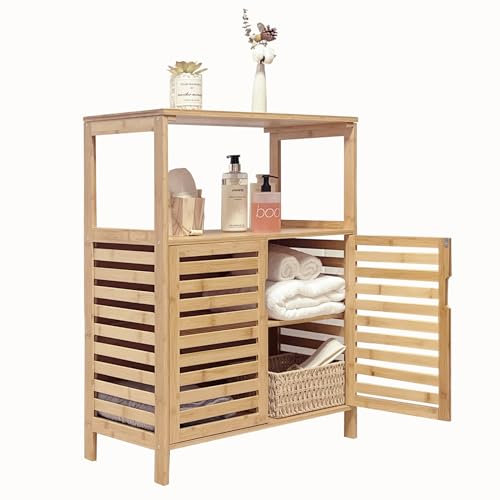 WAOHO badezimmerschränke aus Bambus,Badezimmer Regal,Sideboard Wohnzimmer,Sideboard, Bad Regal stehend,Küchenschrank, Badezimmer Schrank,Bad Regal stehend 65X87X33cm