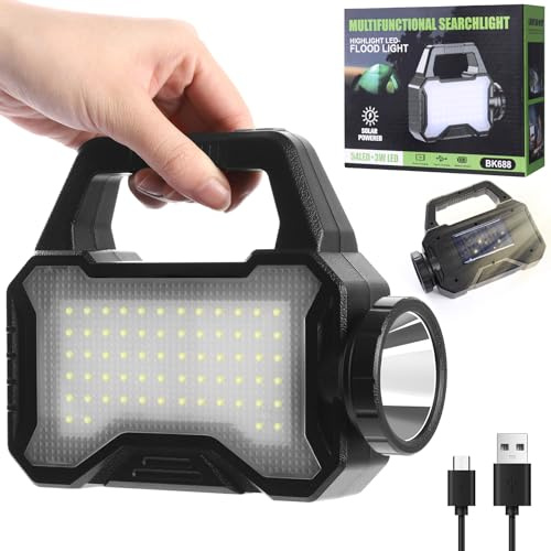 yeatem Lampe de poche solaire, lampe de poche multifonction, lampe torche LED, chargeur de téléphone portable, chargement USB, signal de détresse domestique et d'urgence, convient pour la pêche, le