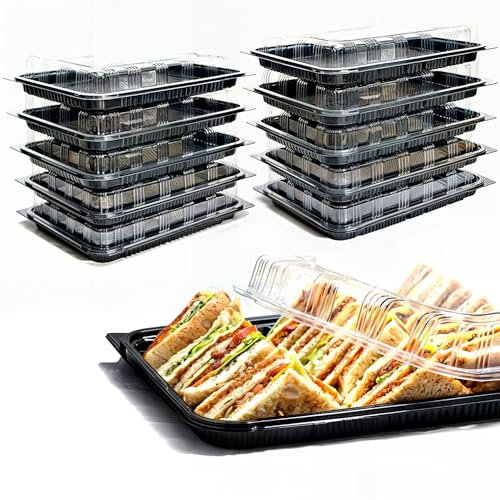 Sandwich Platter Trays with Lids Pack 10 - Reusable Plastic Catering Trays with Lids for Meal Prep, Cakes, Treats and Sandwiches