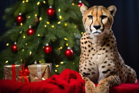 adrium Acryl-Bild 50 x 30 cm: Ein Gepard in weihnachtlicher Atmosphäre. Studioporträt, Vorlage für die Winterfestzeit. Generative KI (216511131)