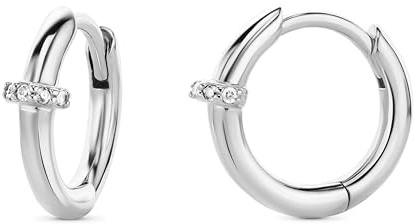 MIORE Creolen| 925 Sterling Silber| Stilvolle Huggie-Ohrringe mit brillanten Zirkonia-Steinen 0,10 Karat| hautfreundliche Silber Ohrringe 13 x 4.5 mm| Damen Schmuck vom Juwelier
