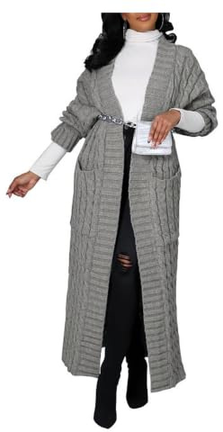 Shuanghao Suéter Térmico-Engrosado Otoño-Invierno Sexy-Moda Mujer - Cardigan Largo de Punto de Casual Suelto Manga Larga Suave Nuevos Chaqueta de Punto Retro Algodón Color Sólido Mujeres Gris L