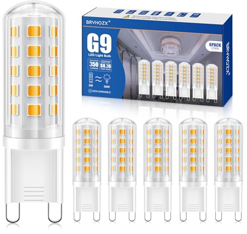 BRVHOZX G9 Led Bulb Warm White, 3W, 350LM, 2700K, Equivalent to 30-40W Halogen, No Flicker, Non-Dimmable, 360°Beam Angle, AC 100-120V, Bi-pin Ceramic Base G9 Led Light Bulbs for Home Lighting-6Pcs