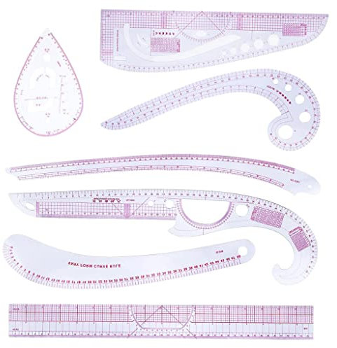 7-teiliges französisches Kurven-Lineal-Set – modisches Design-Lineal-Set zum Zeichnen und Zeichnen – geeignet zum Nähen von Kleidungsstücken, Quilten und Muster-Grading – ideal für Studenten, Designer