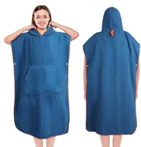Jokisa Badeponcho Damen & Herren, Ultraleicht und Schnelltrocknend Badeponcho Erwachsene,Doppelseitige Farbe Mikrofaser Surf Poncho auch als Umkleidehilfe Strand (Blau-Grün, Medium)