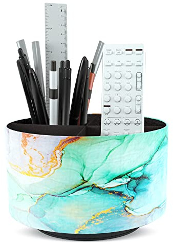 Czzmy Rund Stiftehalter,Leder,360° drehbar,Fernbedienungshalter, drehbarer Nachttisch, TV-Fernbedienung, Schreibtisch-Organizer für Stifte, Bürobedarf, Aufbewahrungsbox(1-Spritztinte)