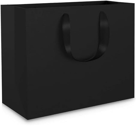 Serenelight 10 Piezas Bolsas Regalo Negro - 250gsm Bolsas Papel Kraft Negras Bolsas de Papel con Asas - Bolsa Envolver Regalo Grandes - Negro Saco Papel Presente Fiestas（ 32x11.5x28cm ）
