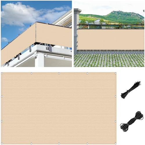 Sichtschutz Zaun 165 x 405 cm Schützt Privatsphäre, Schnelltrocknend, Reißfest, Atmungsaktiv mit Kabelbinder Balkonsichtschutz Terrasse, für Balkon Garten, Creme Farben