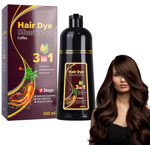 500ML Hair Dye Shampoo Capelli Colorati 3 in 1, Shampoo Colorante per Donna Uomo, Colorante Capelli Istantaneo, Hair Color - Naturale Colore per Donna Uomo-（Dark brown）