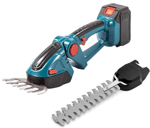 Heckenschneider,Gartenschere Elektrisch 21V 3A,Grasschere Strauchschere, 2 in 1 Heckenschere mit 7500 mAh Akku,10 cm Grasmesser, 30 cm Strauchmesser,Strauchtrimmer akku Heckenschere (Blau)