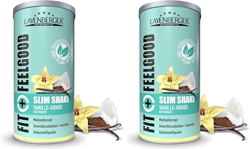 Layenberger Fit+Feelgood Slim Shake Powder vegan - Mahlzeitersatz für 12 Portionen, je 204 kcal, (1x 396 g) - Vanille-Kokos (Packung mit 2)