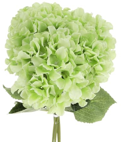sourcing map Artificial Flowers 5 Bundles, Green Fake Hydrangea Silk Flowers Artificial Plants with Stems for Garden Spring Wedding Centerpieces Outdoor