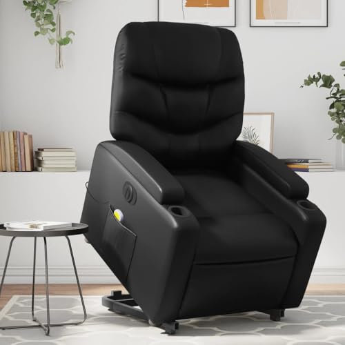 IKAYAA Wohnzimmer Sessel, Liegesessel, Relaxsessel, Massage Sessel, Massagestuhl, Fernsehsessel, Massagesessel mit Aufstehhilfe Elektrisch Schwarz Kunstleder #02