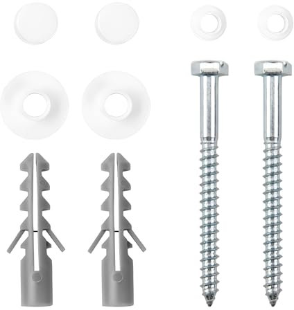 Toilet Bidet Anchor Bolts Set, Toilet Fixing Screws Kit White Cap Toilet Pan Floor Fixing Kit with Plastic Washers Toilet Fixing Pin for Floor Bathroom Toilet Toilet Mounting Accessories M6 x 70 mm
