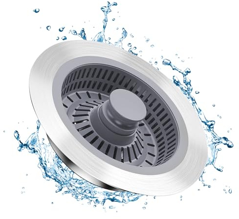 Colador de Fregadero de Cocina y Combo de tapón, 3 en 1 de Acero Inoxidable Tapon Fregadero Cocina, Colador Fregadero de 77-84 mm, Colador Rejilla Universal para Fregadero, Tapón Desague Fregadero