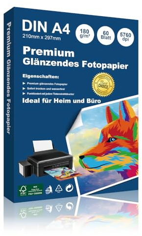 Hepta Print Glänzendes Fotopapier A4 180 g/m², Inkjet A4 Glänzend Fotokarten für Canon Epson HP Tintenstrahldrucker Photokarten Sofort Trocken Wasserfest Hochweiß Fotoblätter (100)