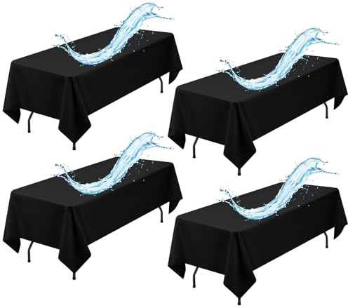 4 Stück Tischdecke Schwarz, 153 x 260 cm Tischdecken, Wasserabweisend Polyester Schwarze Tischdecke für Rechteckige Tische, Wasserabweisend Rechteckige Tischdecke für Party, Hochzeit, Essen