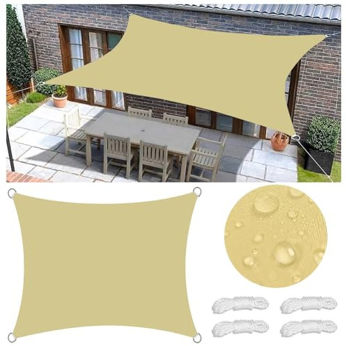 Tenda a Vela Parasole Vela Ombreggiante Rettangolare Impermeabile Tenda a Vela Giardino Protezione UV 98% Tende da Sole con Corda di Nylon e Anello D per Esterno Giardino 2x2.5M