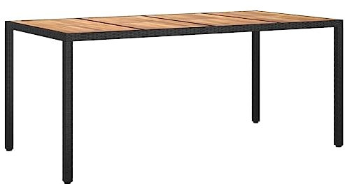 Homvdxl Gartentisch Terrassentisch mit Holzplatte, Rattan-Esstisch für den Außenbereich, großer rechteckiger Bistrotisch, schwarz, 190 x 90 x 75 cm