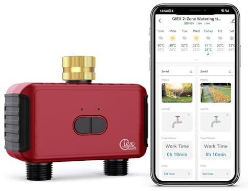 GIEX ZIGBEE 2-Zone Sprinkler Timer GX-03,Smart Irrigation Garden Hose Watering Controller Require TUYA Zigbee Hub, Support TUYA Smart Life