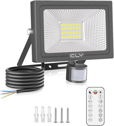 CLY 25W Outdoor Motion Sensor Security Lights, 2100LM Remote Sensor Floodlight IP66 Waterproof with PIR, 6500K Cold White for Backyard, Garden, Garage