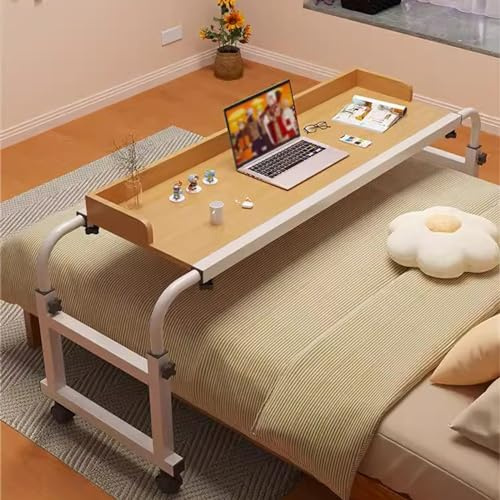 LIULIFEN Table de lit à roulettes, Bureau Mobile à Hauteur réglable, Plateau Repas, Table roulante, Table de lit pour Ordinateur Portable, Table de lit King Size (Couleur : Bois)