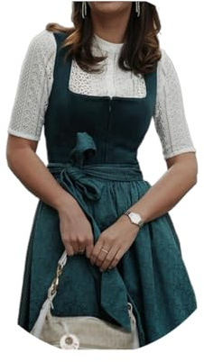 ORANDESIGNE Dirndl für Damen Tracht Dirndl Kleid Midi Trachtenmode Dirndelkleider für Oktoberfest Besondere Anlässe G Dunkelgrün XS