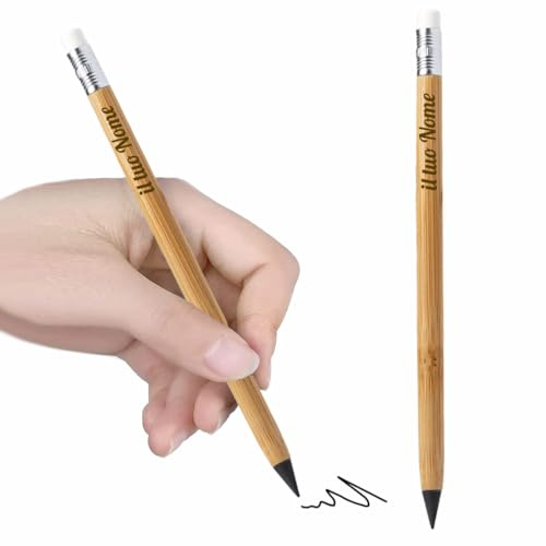 Set 2 Matite Eterne, Personalizzata con nome, Matita magica, Matita Infinita cancellabile lunga durata, simile a matita HB. Ecologica (Bamboo BASIC)
