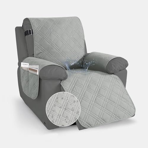 BUERPINKING Sesselschoner mit Taschen, Sesselschoner für Relaxsessel, Sesselbezug für Fernsehsessel & Relaxsessel, rutschfest & Waschbar (Hellgrau, Einzelsitz)