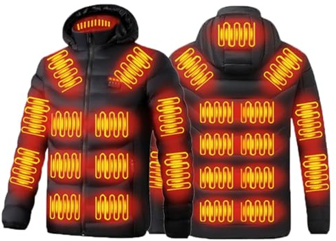 Veste Chauffante Homme Femme 23 Zones Manteau Doudoune Chauffante Veste Capuche Hiver Chaud pour Motocycle Ski Camping Chasse en Plein Air(Black,XL)