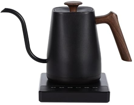 FytStycale Bouilloire Électrique Verseuse à Bec Fin Chauffe-Eau pour Thé et Café en Acier Inoxydable avec Poignée Ergonomique et Base Chauffante 1000W Adaptée P, Grain de Bois Noir