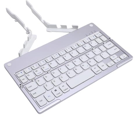 Tangxi Foldable Bluetooth Keyboard, Ergonomic 60 Key Portable Lightweight Rechargeable with Concealed Stand, for Smartphone Travel Tablet (Silver White)