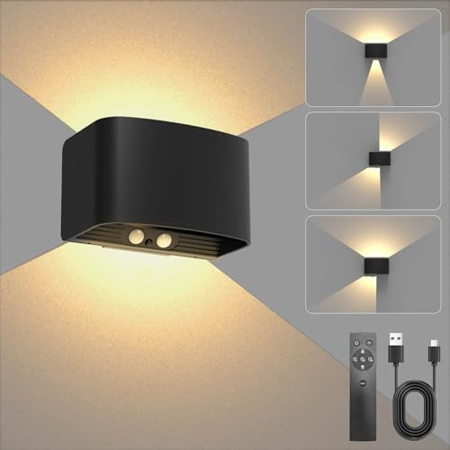 ILIKEPOW Akku Wandleuchte Innen mit Bewegungssensor, Einstellbar | Kabellos LED Wandlampe mit Fernbedienung, Timer, 3000K Warmweiß, Helligkeit, 120° Einstellbaren für Flur Chambre Coucher