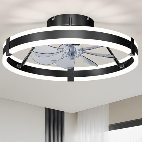 Ventilatore da soffitto senza pale a basso profilo con luci e telecomando, ventilatore da incasso da 19,7 pollici per camera da letto/cucina, LED regolabile da 3000 a 6000 K, ventilatore