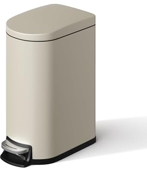 GarveeHome 10 Liter badezimmer mülleimer aus Edelstahl mit Deckel, schlankes und wasserdichtes Design, kleiner fußbetätigter Mülleimer Bad mit Inneneimer, Griff an der Rückseite, Softclose, Sand Beige