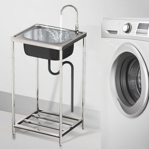Lavello Cucina Autoportante, Lavandino in Acciaio Inox con Rubinetto Lavandino Commerciale Lavelli da Esterno Lavello di Utilità Lavabo Lavamani Industriale Garage Camper 60X45cm