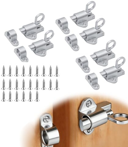 6 Stück Automatische Türriegel Spring Riegelschloss Federriegel Schlossriegel Selbstschließender Riegel Schubriegel mit Schrauben Aufschraubschloss für Türen Fenster Tierkäfige (Silber)